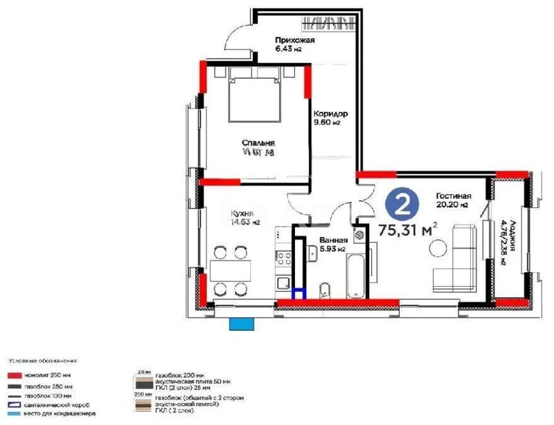 Продажа 2-комнатной квартиры, 75.3 м² - Продажа двухкомнатных квартир в блочном доме в Казахстане - страница 65 фото 1 из 1