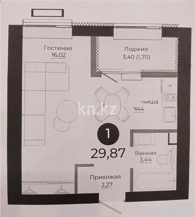 Продажа 1-комнатной квартиры, 29.87 м² - Недвижимость в Астане - страница 2 фото 1 из 1