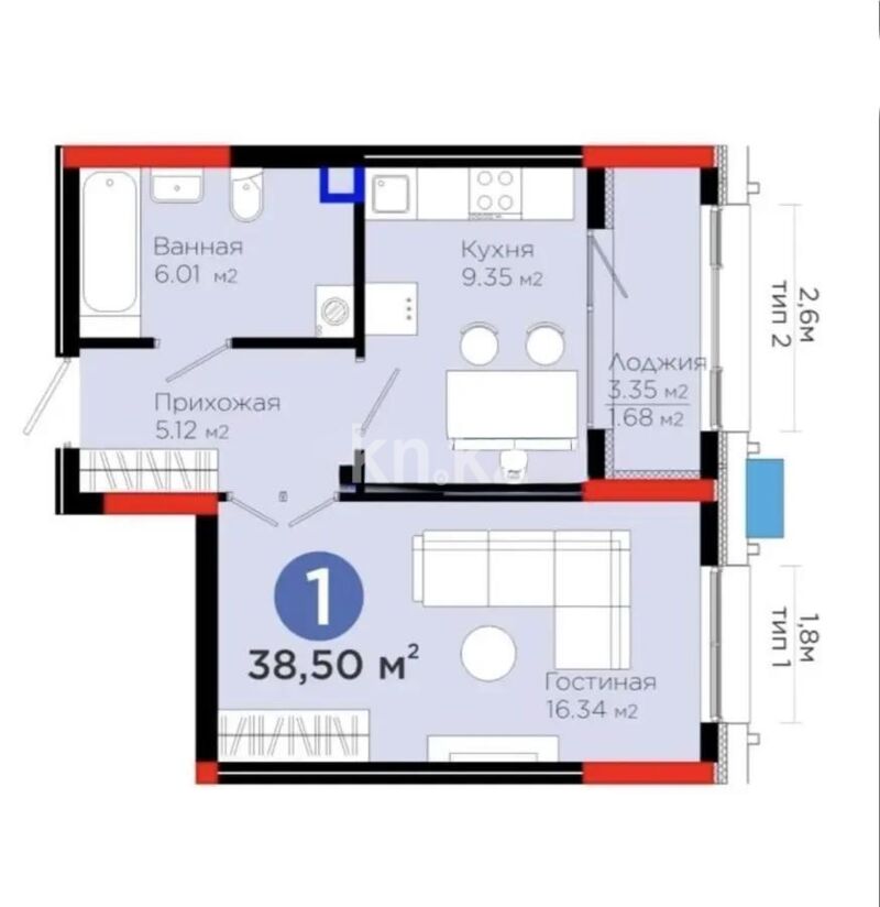 Продажа 1-комнатной квартиры, 38.5 м² - Продажа однокомнатных квартир в р-не Есиль Астаны - страница 11 фото 3 из 3
