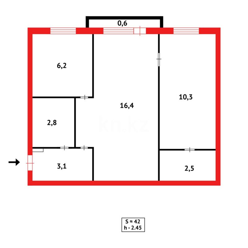 Продажа 2-комнатной квартиры, 42 м² - Продажа квартир в Сортировке Караганды фото 7 из 7