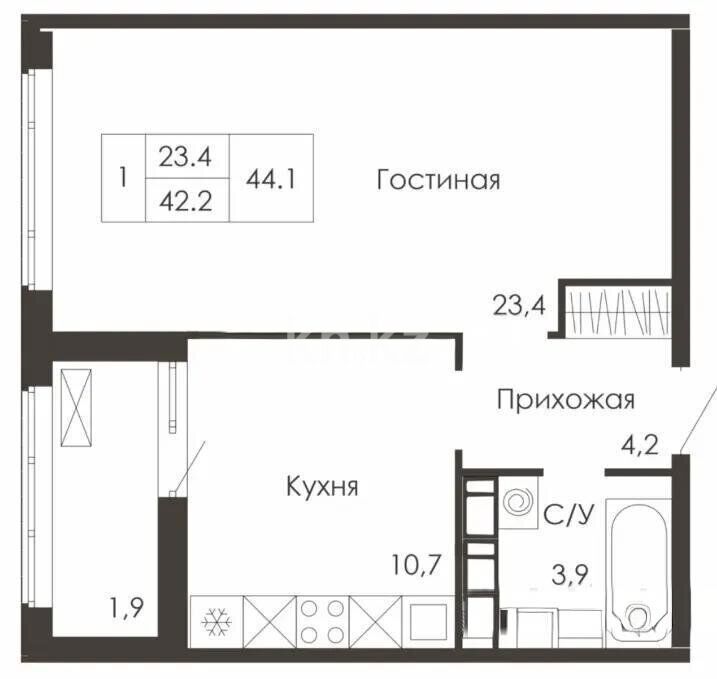 Продажа 1-комнатной квартиры, 44 м² - Продажа однокомнатных квартир в р-не Сарайшык Астаны - страница 20 фото 1 из 1