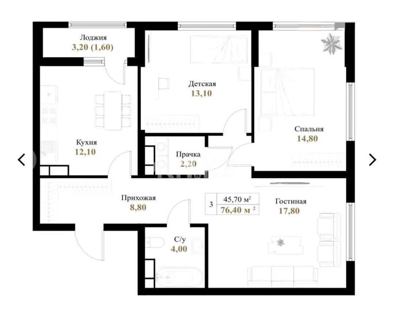 Продажа 3-комнатной квартиры, 80 м² - Продажа трехкомнатных квартир в монолитно-каркасном доме в Казахстане - страница 81 фото 1 из 1