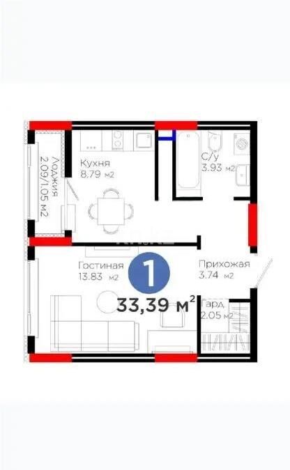 Продажа 1-комнатной квартиры, 33.39 м² - Продажа однокомнатных квартир в монолитно-каркасном доме в Астане - страница 31 фото 1 из 1