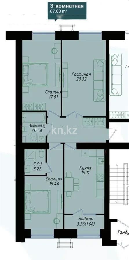 Продажа 3-комнатной квартиры, 87.3 м² - Продажа трехкомнатных квартир в Астане - страница 13 фото 1 из 1