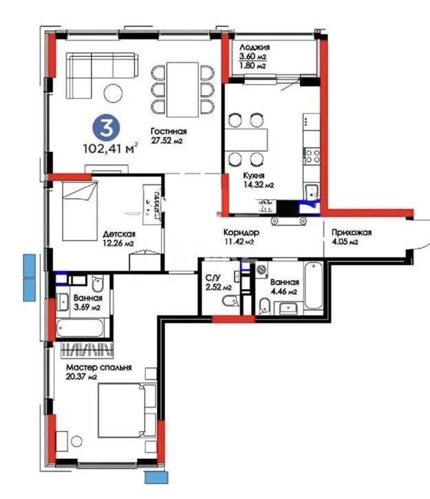 Продажа 3-комнатной квартиры, 103 м² - Продажа трехкомнатных квартир в монолитно-каркасном доме в Казахстане - страница 102 фото 5 из 5