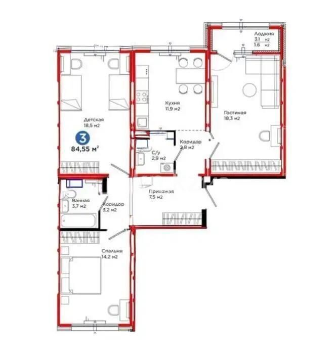Продажа 3-комнатной квартиры, 84.55 м² - Продажа трехкомнатных квартир от собственников в Казахстане - страница 3 фото 7 из 7
