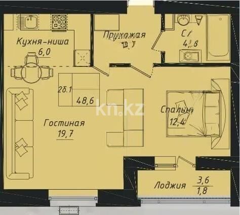 Продажа 2-комнатной квартиры, 47.5 м² - Продажа квартир в новостройках Астаны - страница 24 фото 1 из 1