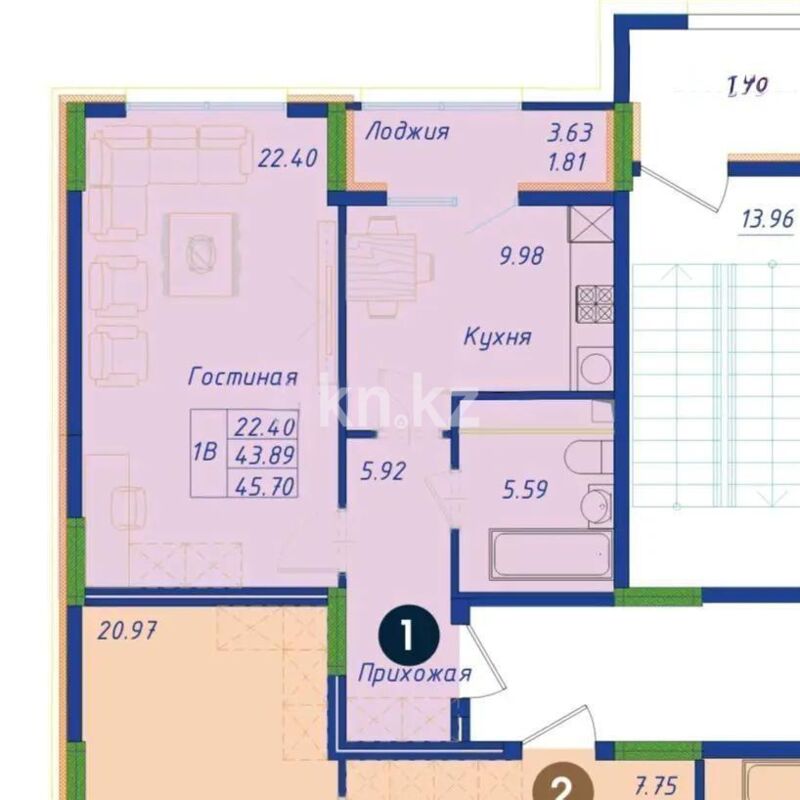 Продажа 1-комнатной квартиры, 43.9 м² - Продажа однокомнатных квартир в р-не Сарайшык Астаны - страница 22 фото 2 из 2