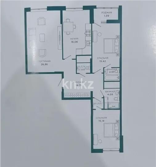Продажа 3-комнатной квартиры, 99.49 м² - Продажа трехкомнатных квартир в р-не Есиль Астаны фото 1 из 1