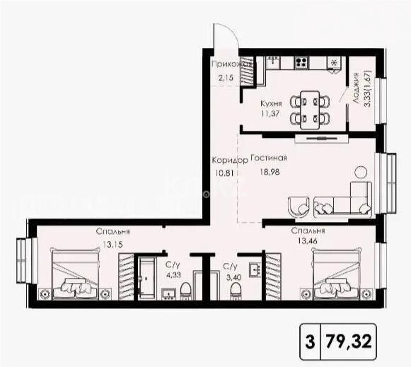 Продажа 3-комнатной квартиры, 79.3 м² - Продажа трехкомнатных квартир в Алматы фото 1 из 1