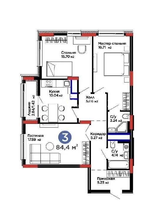 Продажа 3-комнатной квартиры, 84.4 м² - Продажа квартир в Казахстане - страница 21 фото 3 из 3
