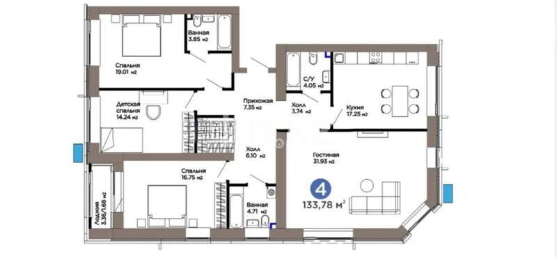Продажа 4-комнатной квартиры, 134 м² - Продажа четырехкомнатных квартир в кирпичном доме в Казахстане - страница 7 фото 1 из 1