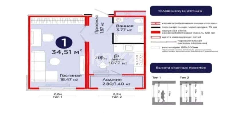 Продажа 1-комнатной квартиры, 34.51 м² - Продажа однокомнатных квартир в р-не Сарыарка Астаны - страница 17 фото 1 из 1