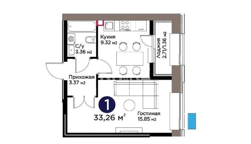 Продажа 1-комнатной квартиры, 33.26 м² - Продажа однокомнатных квартир в блочном доме в Казахстане - страница 52 фото 1 из 1