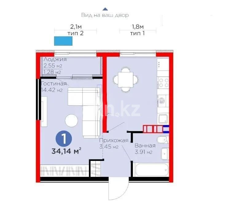 Продажа 1-комнатной квартиры, 34.14 м² - Продажа однокомнатных квартир в Алатауском р-не Алматы - страница 23 фото 1 из 1