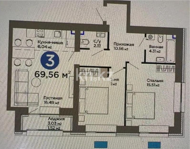 Продажа 3-комнатной квартиры, 69.56 м² - Продажа недвижимости в Астане - страница 26 фото 1 из 1