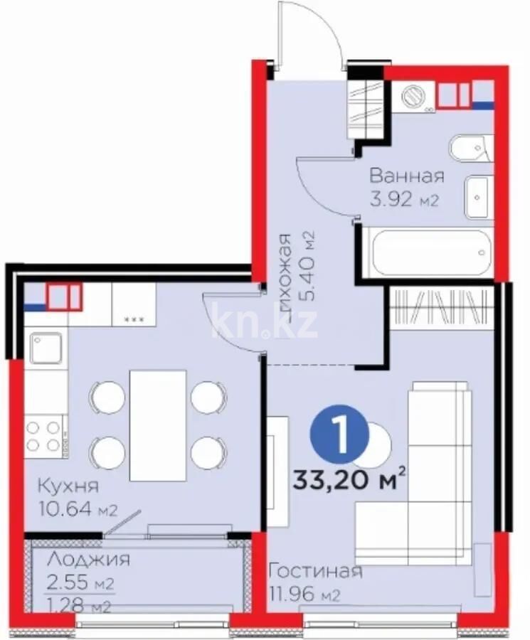 Продажа 1-комнатной квартиры, 33.2 м² - Продажа квартир в новостройках Алматы без посредников фото 1 из 1