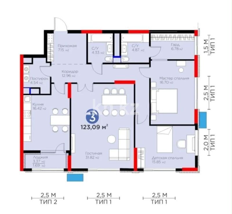 Продажа 3-комнатной квартиры, 123.09 м² - Продажа квартир в новостройках Астаны - страница 21 фото 1 из 1