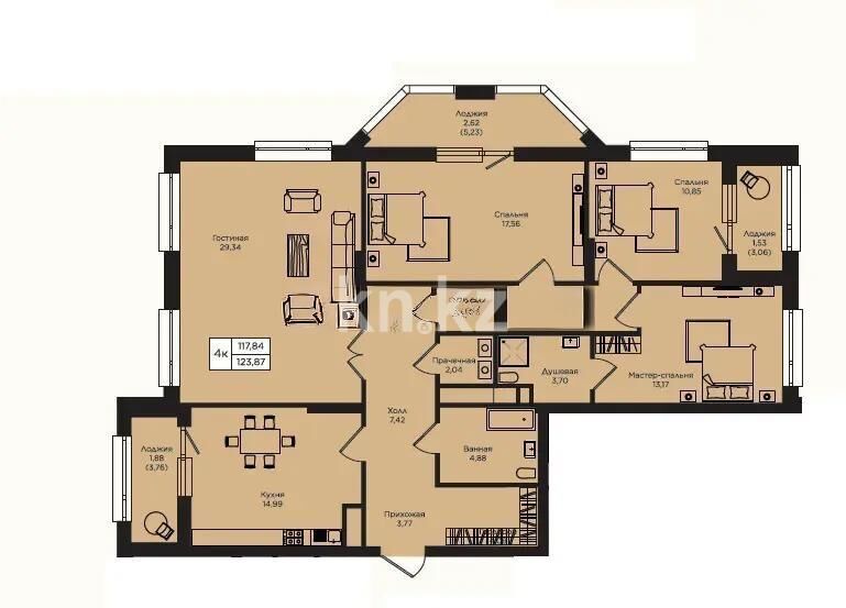 Продажа 4-комнатной квартиры, 125.91 м² - Продажа четырехкомнатных квартир в кирпичном доме в Казахстане - страница 18 фото 1 из 1