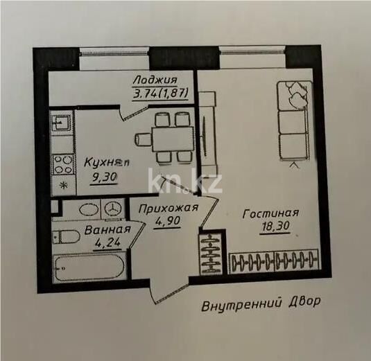 Продажа 1-комнатной квартиры, 38.71 м² - Недвижимость в Астане - страница 19 фото 1 из 1