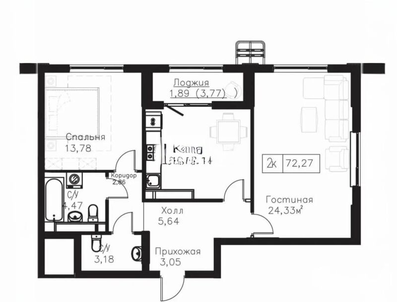 Продажа 2-комнатной квартиры, 71.64 м² - Продажа квартир в блочном доме в Казахстане - страница 31 фото 1 из 1