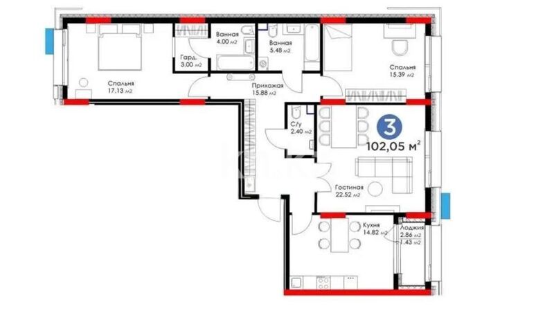 Продажа 3-комнатной квартиры, 102 м² - Продажа квартир в блочном доме в Казахстане - страница 33 фото 1 из 1