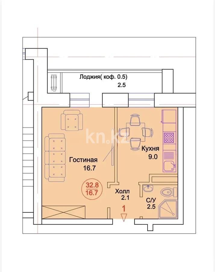 Продажа 1-комнатной квартиры, 32.8 м² - Продажа однокомнатных квартир в р-не Алматы Астаны - страница 15 фото 4 из 4