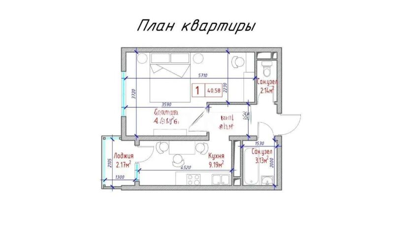 Продажа 1-комнатной квартиры, 40.58 м² - Продажа квартир в новостройках Алматы - страница 6 фото 1 из 1