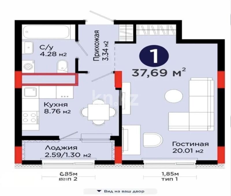 Продажа 1-комнатной квартиры, 38 м² - Продажа однокомнатных квартир в монолитном доме в Казахстане - страница 8 фото 1 из 1
