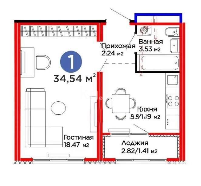 Продажа 1-комнатной квартиры, 34.54 м² - Продажа квартир в монолитном доме в Астане - страница 8 фото 1 из 1