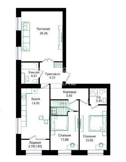 Продажа 3-комнатной квартиры, 100.15 м² - Продажа трехкомнатных квартир в монолитно-каркасном доме в Казахстане - страница 93 фото 1 из 1