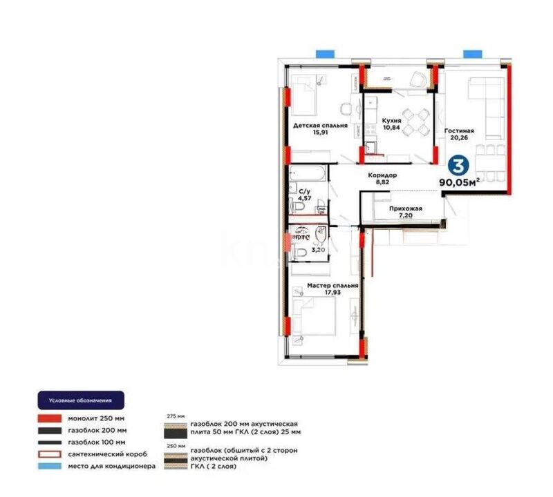 Продажа 3-комнатной квартиры, 91 м² - Продажа трехкомнатных квартир в блочном доме в Казахстане - страница 36 фото 1 из 1