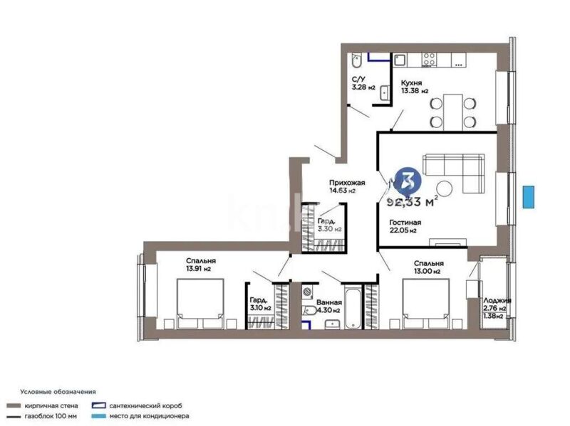 Продажа 3-комнатной квартиры, 93 м² - Продажа квартир в кирпичном доме в Астане - страница 92 фото 1 из 1