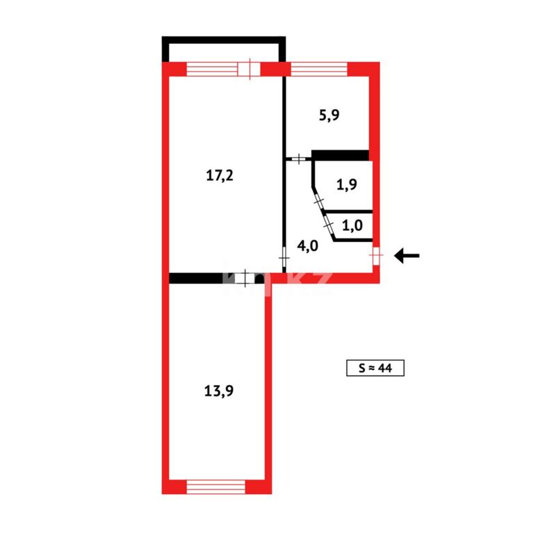 Продажа 2-комнатной квартиры, 44 м² - Продажа двухкомнатных квартир в панельном доме в Казахстане - страница 6 фото 8 из 8