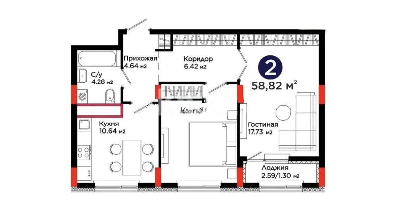 Продажа 2-комнатной квартиры, 60 м² - Продажа квартир в монолитном доме в Астане - страница 9 фото 1 из 1