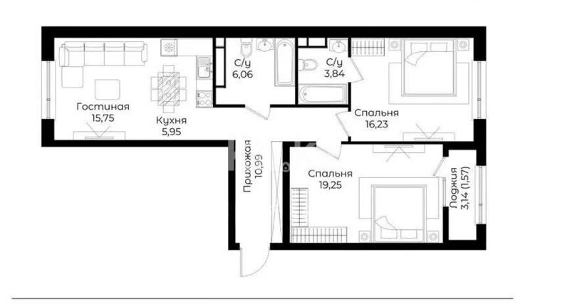 Продажа 3-комнатной квартиры, 79.64 м² - Продажа трехкомнатных квартир в Алмалинском р-не Алматы - страница 3 фото 1 из 1