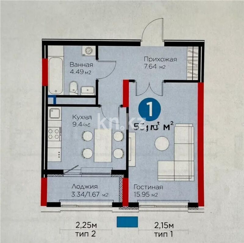 Продажа 1-комнатной квартиры, 39.19 м² - Продажа однокомнатных квартир в р-не Есиль Астаны - страница 27 фото 1 из 1