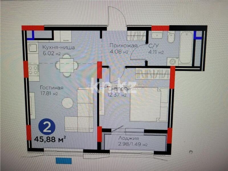Продажа 2-комнатной квартиры, 45.76 м² - Продажа двухкомнатных квартир в р-не Байконур Астаны - страница 5 фото 5 из 5