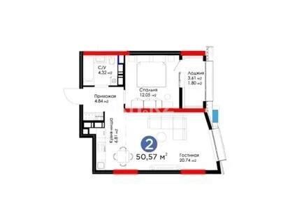 Продажа 2-комнатной квартиры, 52.37 м² - Продажа двухкомнатных квартир в р-не Есиль Астаны фото 3 из 3