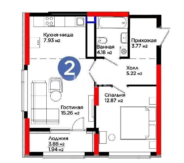 Продажа 2-комнатной квартиры, 51.17 м² - Продажа двухкомнатных квартир в монолитно-каркасном доме в Астане фото 4 из 4