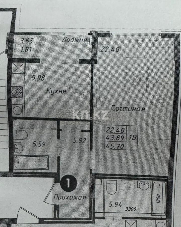 Продажа 1-комнатной квартиры, 45.7 м² - Продажа однокомнатных квартир в блочном доме в Казахстане - страница 55 фото 1 из 1