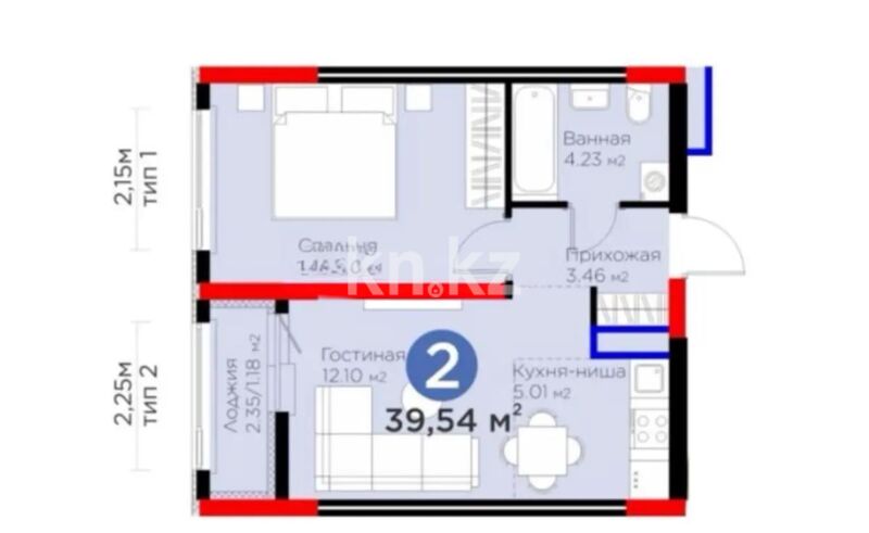 Продажа 2-комнатной квартиры, 39.54 м² - Продажа квартир в монолитном доме в Астане - страница 11 фото 1 из 1