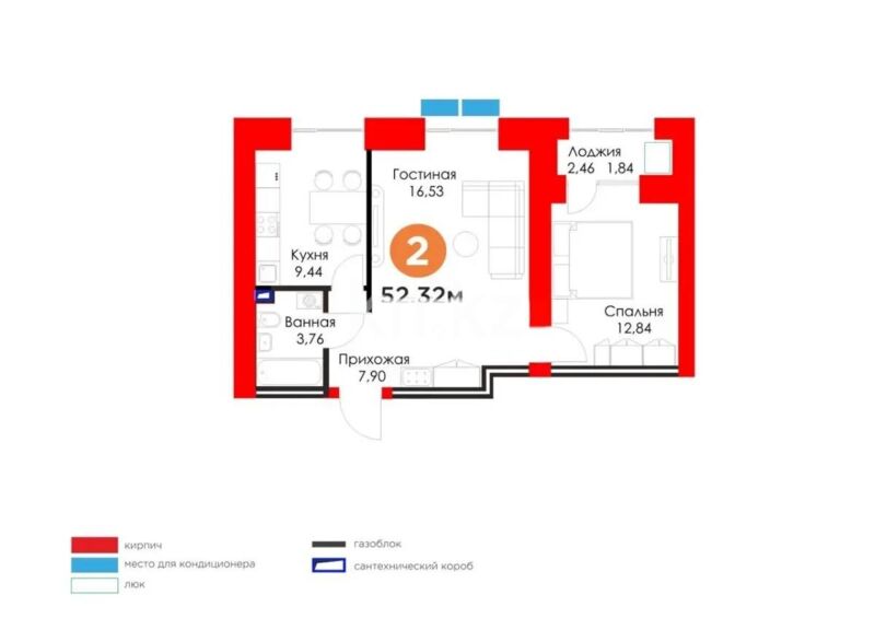 Продажа 2-комнатной квартиры, 55 м² - Продажа двухкомнатных квартир в блочном доме в Астане - страница 7 фото 4 из 4