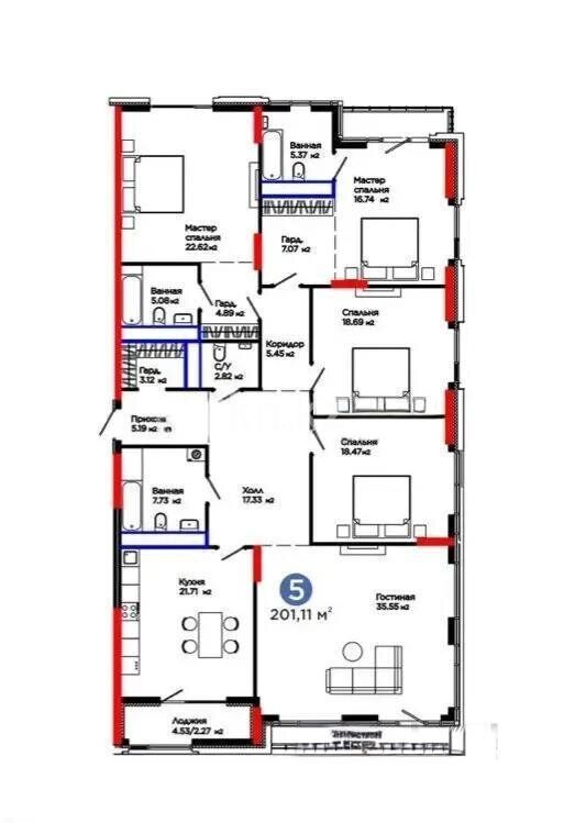 Продажа 5-комнатной квартиры, 201 м² - Продажа пятикомнатных и более квартир от собственников в Астане фото 1 из 1