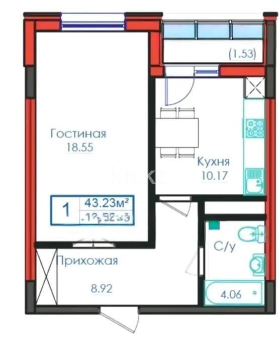 Продажа 1-комнатной квартиры, 43.23 м² - Продажа однокомнатных квартир в р-не Нура Астаны - страница 31 фото 1 из 1