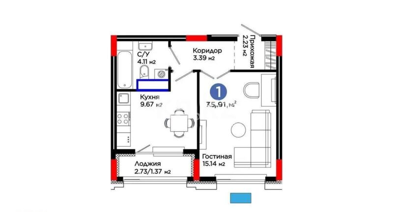 Продажа 1-комнатной квартиры, 35.91 м² - Продажа однокомнатных квартир в Казахстане - страница 22 фото 1 из 1