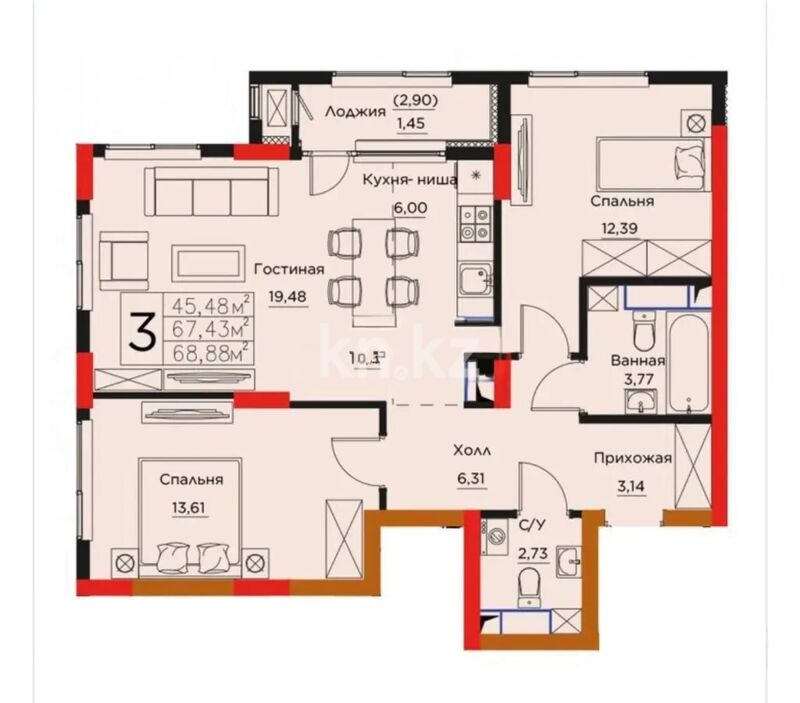 Продажа 3-комнатной квартиры, 70 м² - Продажа трехкомнатных квартир в кирпичном доме в Казахстане - страница 74 фото 1 из 1