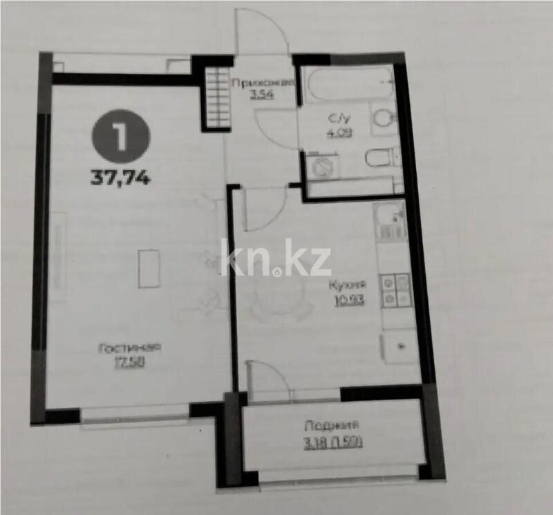 Продажа 1-комнатной квартиры, 37.74 м² - Недвижимость в Астане - страница 2 фото 1 из 1
