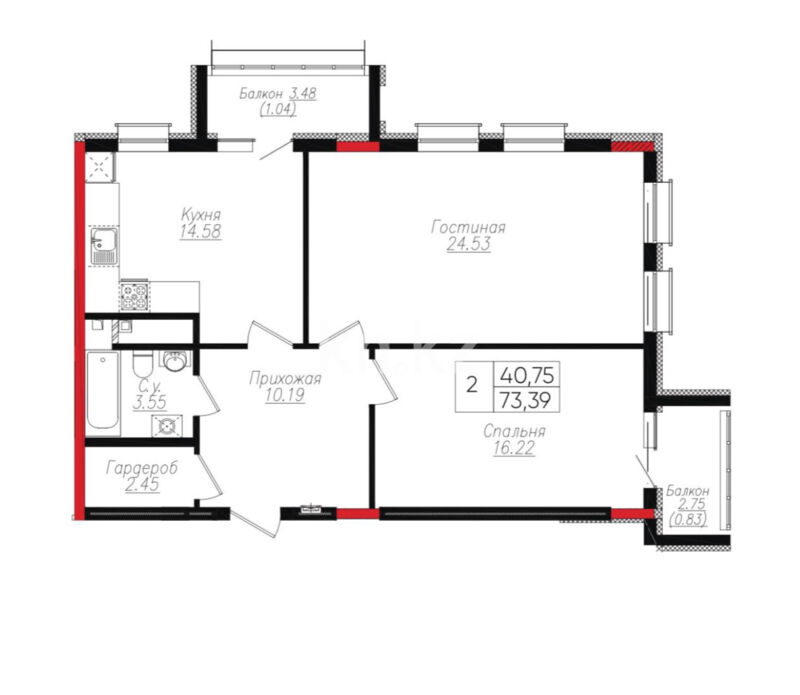 Продажа 2-комнатной квартиры, 73 м² - Продажа квартир в монолитном доме в Астане - страница 2 фото 2 из 2