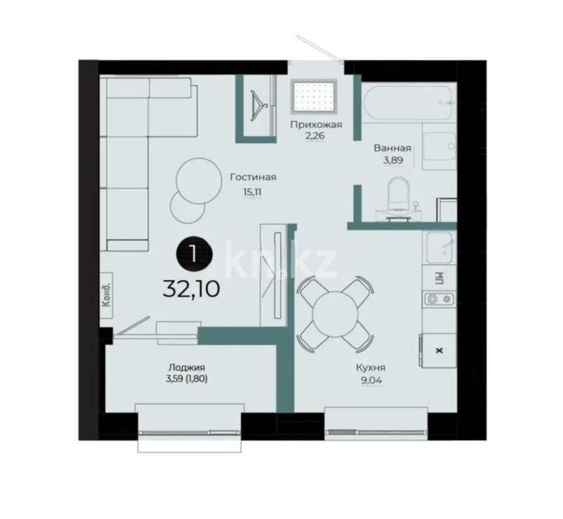Продажа 1-комнатной квартиры, 32.1 м² - Продажа однокомнатных квартир в р-не Нура Астаны - страница 24 фото 1 из 1